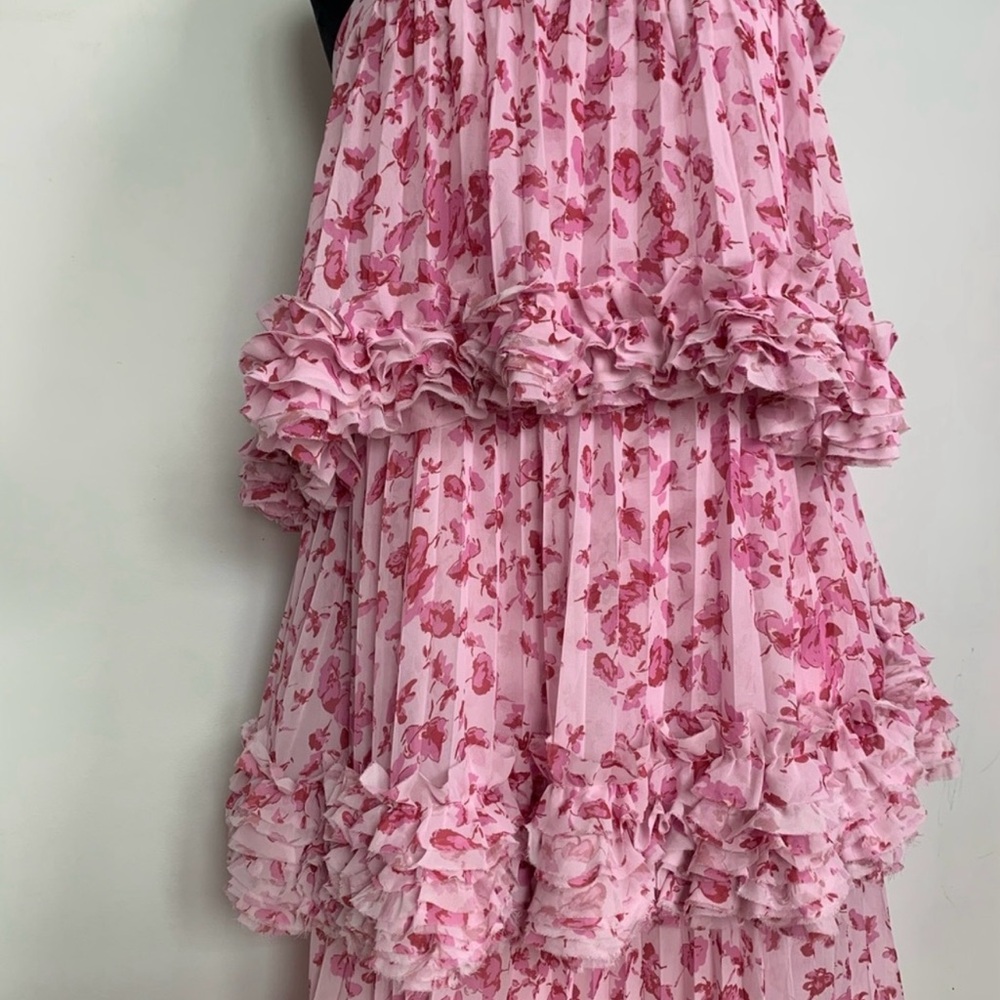 UNIQUE Ruffle Tiered Chiffon Floral Print Dress, Super Cute!!! - Picture 3 of 8